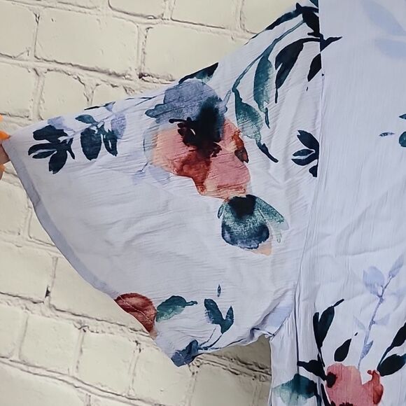 J.Jill Petite XSP Cornflower Blue Floral Ruffle Hem Crepe Fit & Flare Midi Dress - Picture 10 of 12